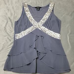 Arden B Shirt Womens Size Medium Blue Silk Ruffle Comfort Stretch Sleeveless Top